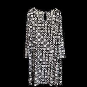 Ellos Women's Plus Size 1X 22/24 Black & White Print Long Sleeve‎ Dress #498